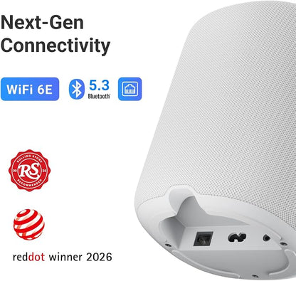 WiiM Sound Smart Speaker with 1.8″ Touch Display, Hi‑Res 24‑bit/192 kHz, AI RoomFit™ Room Correction, 100W Peak, Wi‑Fi 6E/Bluetooth 5.3, Multi‑Room & Stereo Pairing, Remote Included, White