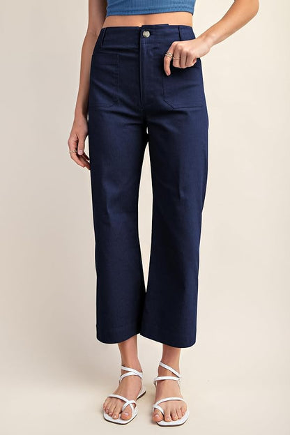 miduo Womens High Waisted Cropped Wide Leg Stretchy Straight Pants Trousers with Pockets