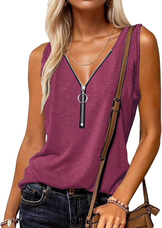 Halife Womens Half Zip V Neck Tank Tops Summer Sleeveless Shirts Casual Loose Top Blouses T Shirts