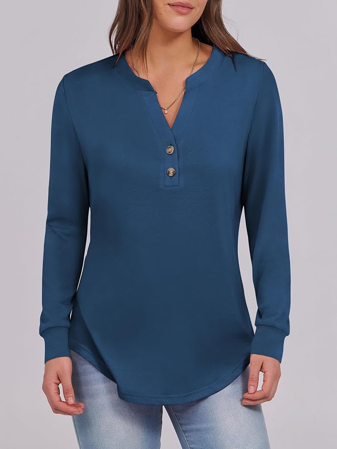ANRABESS Women's Long Sleeve Shirts 2026 Spring Fashion Dressy Casual Tops Trendy Henley Blouses Cute Work Outfits Clothes