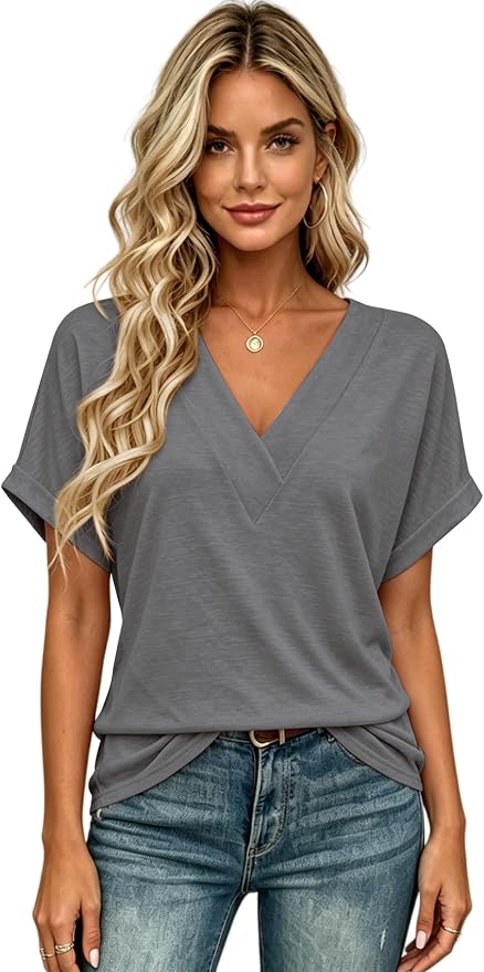 T Shirts Short Sleeve V Neck Tees Womens Tops Beach Vacation Fashion Clothes 2026 Casual Summer Spring Fall Outfits