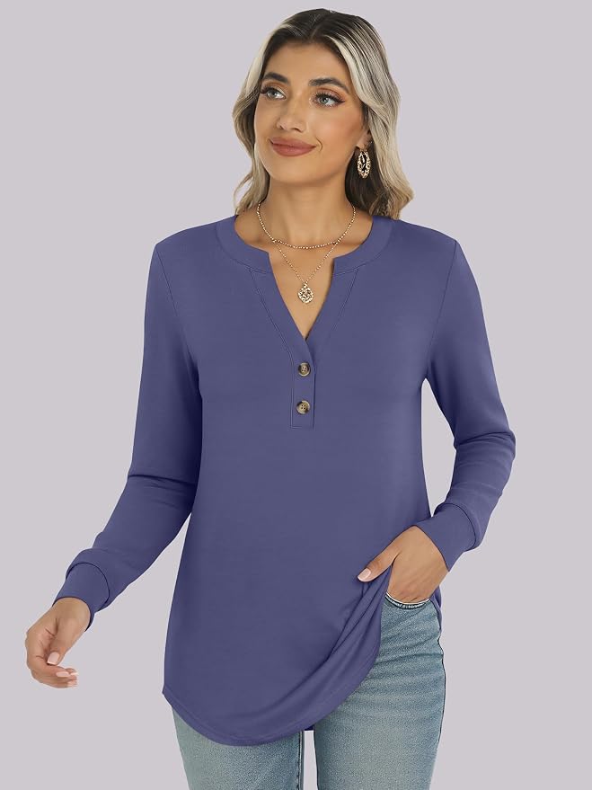 ANRABESS Women's Long Sleeve Shirts 2026 Spring Fashion Dressy Casual Tops Trendy Henley Blouses Cute Work Outfits Clothes