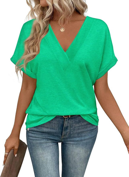 T Shirts Short Sleeve V Neck Tees Womens Tops Beach Vacation Fashion Clothes 2026 Casual Summer Spring Fall Outfits