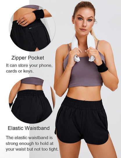 Blooming Jelly Women's Quick-Dry Running Shorts Workout Sport Layer Active Shorts with Pockets 1.75"