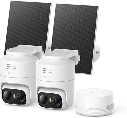 eufy Security eufyCam C37 2-Cam Kit, 360° Pan&Tilt Auto tracking, Security Cameras Wireless Outdoor, 2K Solar Powered, Human/Vehicle/Pet/Face AI Detection, No Subscription, Built-in 64GB Local Storage