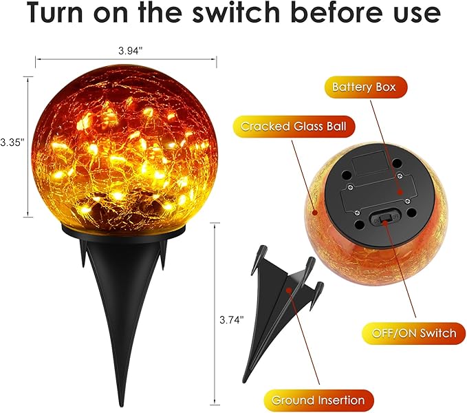 2 Pack 60 LED Garden Solar Outdoor Lights Decorative, Gradient red Cracked Glass Solar Globe Lights, Upgraded Waterproof Ball Lights for Yard Pathway Patio Lawn Christmas Outside Decor