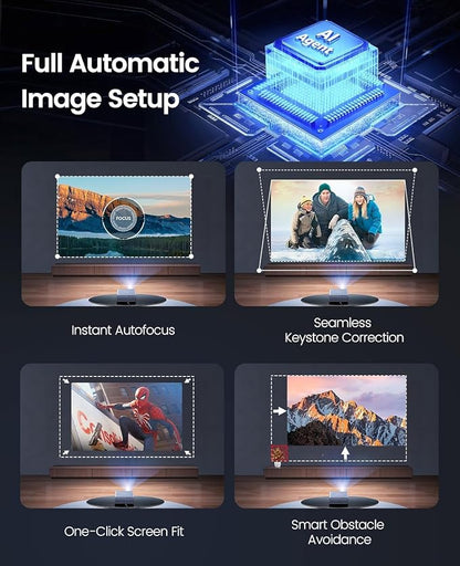 [Built-in Official App/4K Support/Compact]Smart-Projector with WiFi6 and Bluetooth, Outdoor Movie Projector & DoIby , Compatible with YouTube/PrimeVideo, AI Auto Focus, Portable Home Proyector