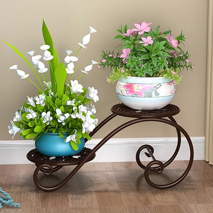 2 Tier Golden Plant Stand for Indoors, Beautiful Appearance And Cute Shape. Brown 1 Pcs