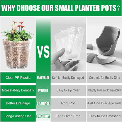 40 Pack 3.3 Inch Clear Nursery Pots for Plants, Sturdy Plastic Plant Pot for Planting Vegetables Flowers Seedlings, Transparent Seed Starter Pots with Drainage Holes, Gardening Gifts(40P-3.3"Clear)
