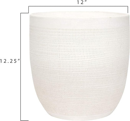 Creative Co-Op Large Matte White Embossed Stoneware Planter