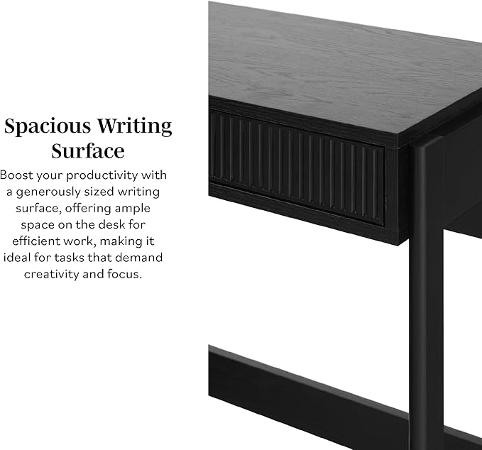 Walker Edison Office Writing and Computer Desk Spacious Desktop, Complementary in Living Spaces, 38 Inch, Reeded Black