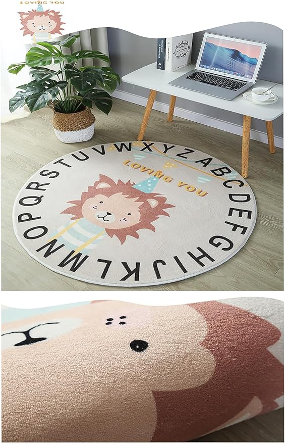 ABC Round Rug for Kids Warm and Soft Alphabet Nursery Animal Area Rugs Fun Rugs for Play Rooms Non-Slip Mats Crawling Mats Decorative Rugs for Bedrooms Living Rooms (Hedgehogs, 78in)