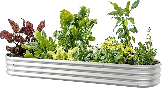 8x2x1ft Oval Galvanized Raised Garden Bed Outdoor 9-in-1 Large Metal Modular Planter Box Raised Beds for Gardening,Vegetables,Fruits,Flowers & Herbs (Silver)
