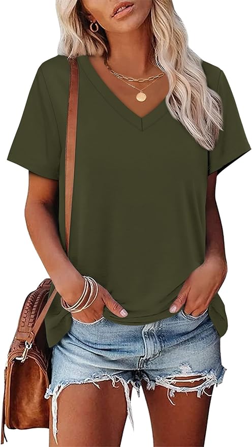 Alaroo Womens Summer Tops 2026 V Neck Short Sleeve Shirts Trendy Dressy Casual Vacation Outfits Printed