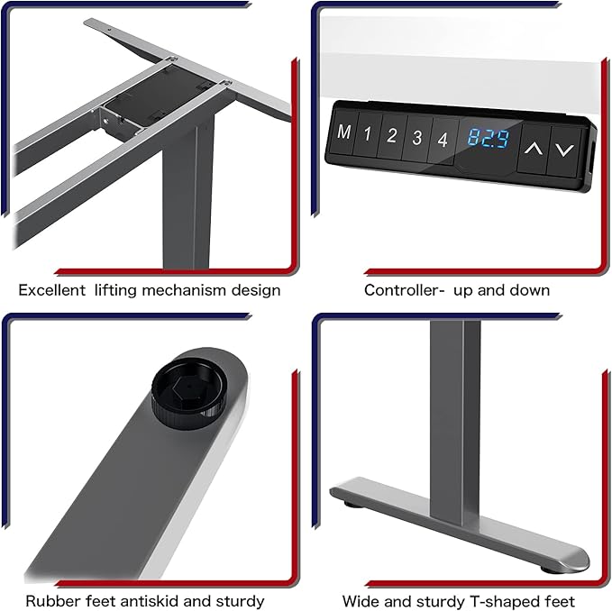 AIMEZO Standing Desk Frame, Dual Motor Electric Height Adjustable Sit Stand Desk Frame with 4 Memory Preset Button, USB Charging Port for Home Office (2 Tier Legs, Gray)