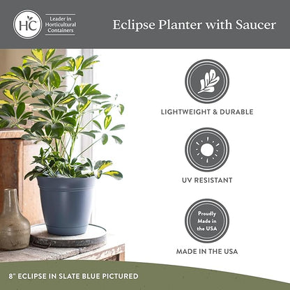 The HC Companies 20 Inch Eclipse Round Planter Pots with Drainage Holes & Attached Saucer, Lightweight UV-Resistant Plastic Indoor & Outdoor Planters, 2-Pack Flower Pots for Garden & Home Decor, Red