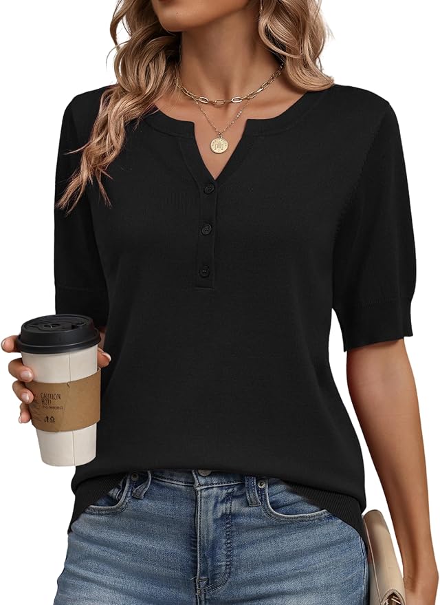 Zeagoo Women's Short Sleeve Sweater 2026 Spring Summer Tops Lightweight Casual V Neck Sweaters Dressy Work Blouses Clothes