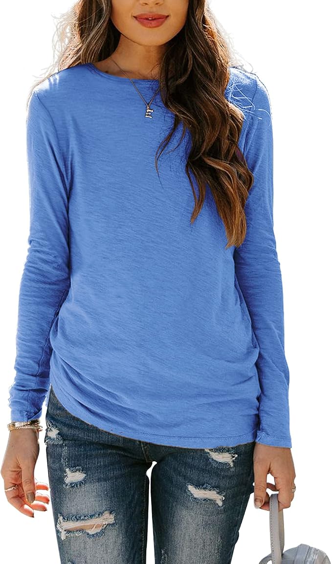 Sherosa Womens T Shirts Long Sleeve Crew Neck Shirts Basic Tee Tops Blouse