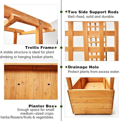 Raised Garden Bed with Wood Trellis Set of 2 Outdoor Planter Box for Tomatoes Climbing Vegetables Herbs Flowers Patio Pots Tall Hanging Roof 2 Drainage Holes Orange, 42.5" L x 17.3" W x 66.1" H