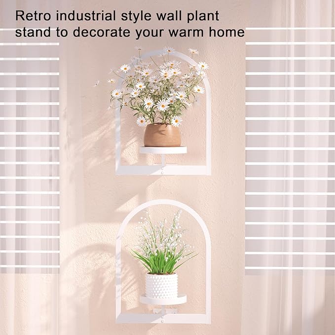 Wall Plant Holder, Wall Planter for Indoor Plants, Window Plant shelves for Multiple Plants Indoor Outdoor, Framed Plant Holder for Home Decor (2 Pack)