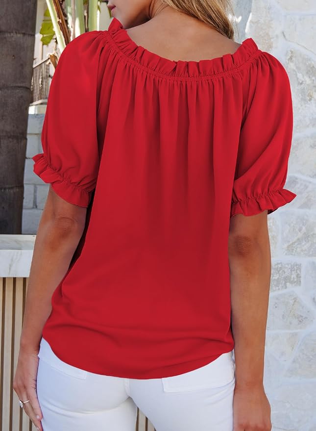 EVALESS Womens Tops Off The Shoulder Blouses for Women Dressy Casual Cute Puff Sleeve T Shirts Fashion 2026