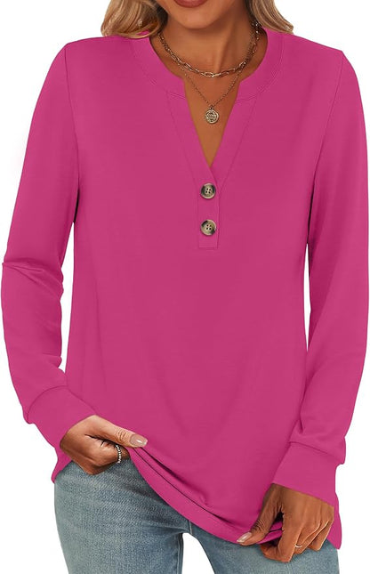 ANRABESS Women's Long Sleeve Shirts 2026 Spring Fashion Dressy Casual Tops Trendy Henley Blouses Cute Work Outfits Clothes