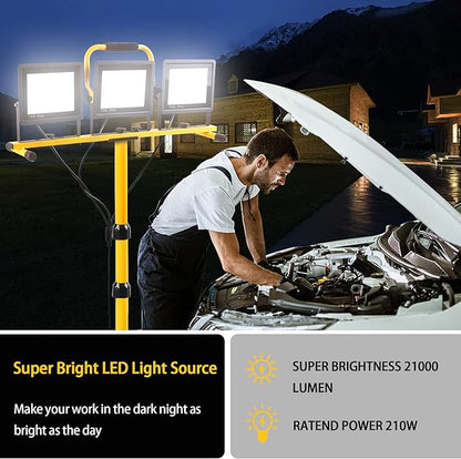 22000 Lumen Work Lights with Stand, 3 Head Portable LED Work Light, with Adjustable&Foldable Tripod Stand, IP66 Waterproof Lamp for Outdoor Indoor Job Site Workshop Garage Construction Site Lighting