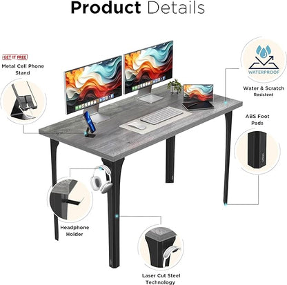 Home Office Computer Desk 47.2x23.6 inch gaming Desk, Modern and Minimalist home office desk, Home Office Desks, Study Desk, Craft table Black Metal Designed Frame, Gray Oak Board color.