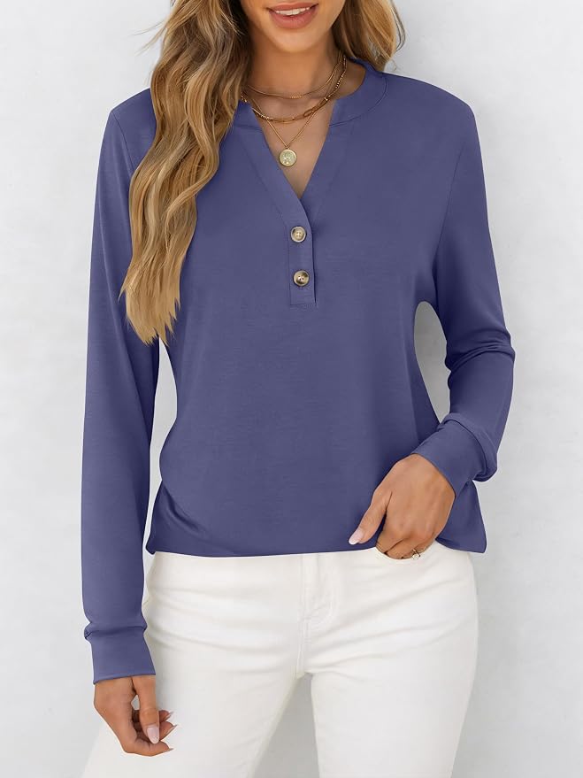 ANRABESS Women's Long Sleeve Shirts 2026 Spring Fashion Dressy Casual Tops Trendy Henley Blouses Cute Work Outfits Clothes