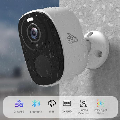 Rraycom 4 Pack 2K Security Cameras Wireless Outdoor, Battery Powered 5GHz/2.4GHz WiFi Cameras for Home Security, AI Motion Detection, Color Night Vision, Siren Alarm, 2-Way Audio, IP65, Cloud/SD,Alexa