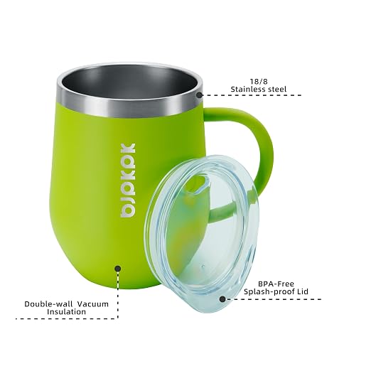 BJPKPK 2PCS Insulated Coffee Mug with Lid, 12oz Stainless Steel Tumbler | Travel Coffee Mug with Handle, Vacuum Insulated Tumbler Cup for Camping, Office, Home, BPA Free Lid, Hot & Cold