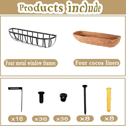 4pack 16-inch Window Sill Window Railing Planters with Cocoa Liner for Outdoor Balconies, Porches, Fences, Patio Railings
