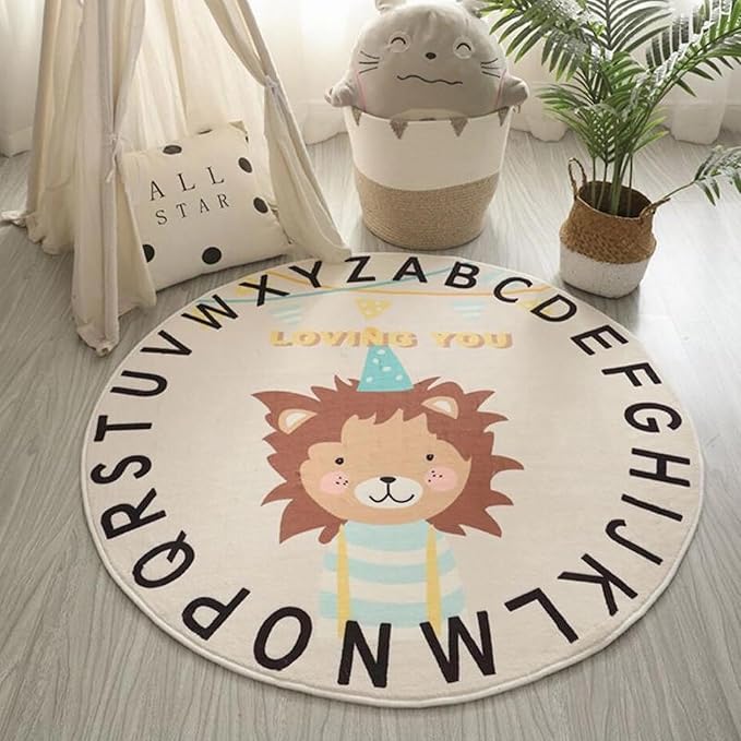ABC Round Rug for Kids Warm and Soft Alphabet Nursery Animal Area Rugs Fun Rugs for Play Rooms Non-Slip Mats Crawling Mats Decorative Rugs for Bedrooms Living Rooms (Hedgehogs, 78in)