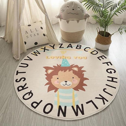 ABC Round Rug for Kids Warm and Soft Alphabet Nursery Animal Area Rugs Fun Rugs for Play Rooms Non-Slip Mats Crawling Mats Decorative Rugs for Bedrooms Living Rooms (Hedgehogs, 78in)