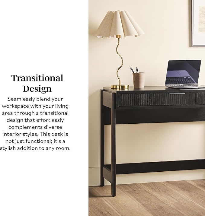 Walker Edison Office Writing and Computer Desk Spacious Desktop, Complementary in Living Spaces, 38 Inch, Reeded Black