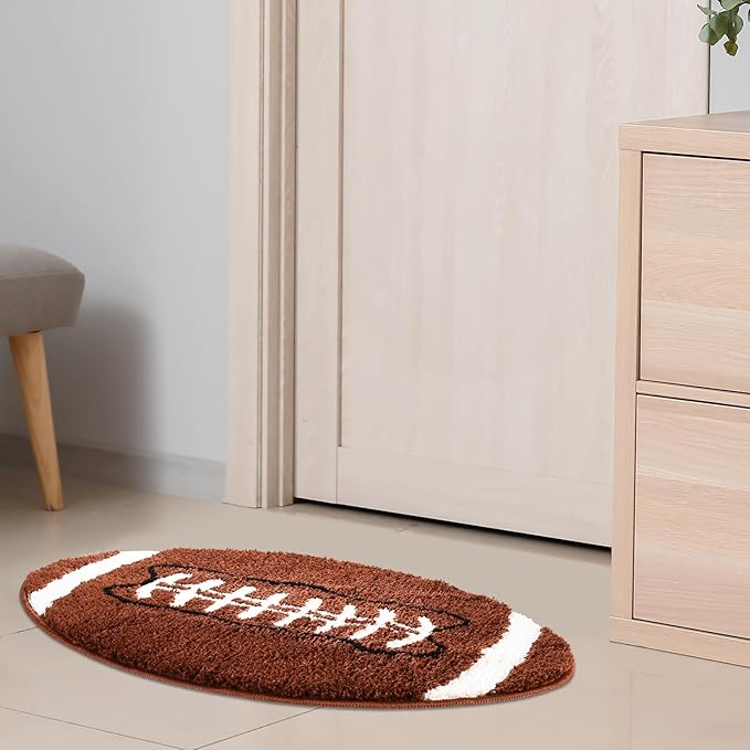 Cool Football Rug for men room decor-32"x 20" Non Slip kid Rug for Aesthetic bathroom & area rugs fun Decor Microfiber Fluffy Rug for y2k Room Decor-Cute Rug