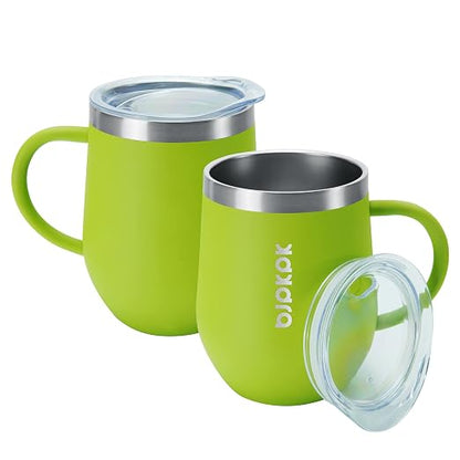 BJPKPK 2PCS Insulated Coffee Mug with Lid, 12oz Stainless Steel Tumbler | Travel Coffee Mug with Handle, Vacuum Insulated Tumbler Cup for Camping, Office, Home, BPA Free Lid, Hot & Cold