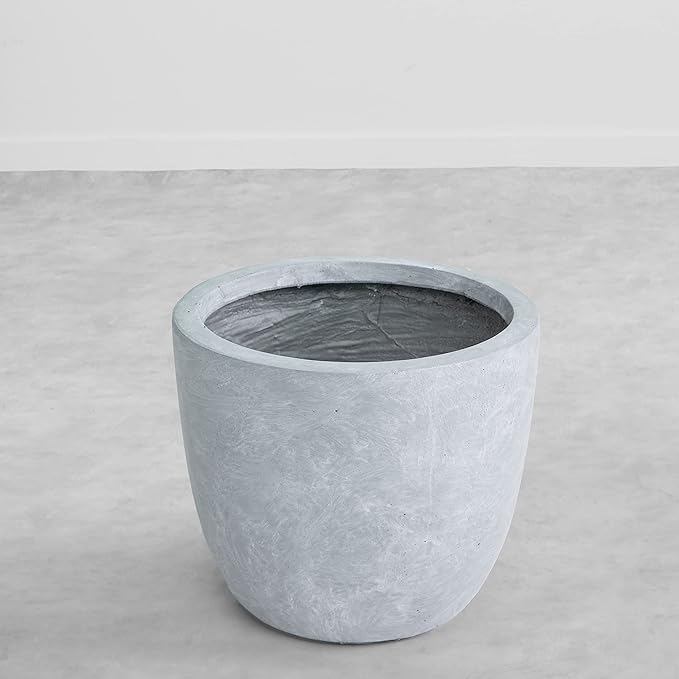 Kante 14 Inch Dia Round Concrete Planter, Indoor Outdoor Large Plant Pot with Drainage Hole and Rubber Plug for Home Patio Garden, Gray