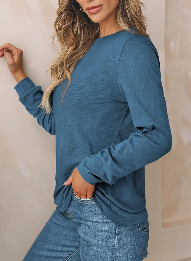 EVALESS Womens Crewneck Long Sleeve Tops Casual Polka Dots Tops Fall 2026 Tshirts Shirts