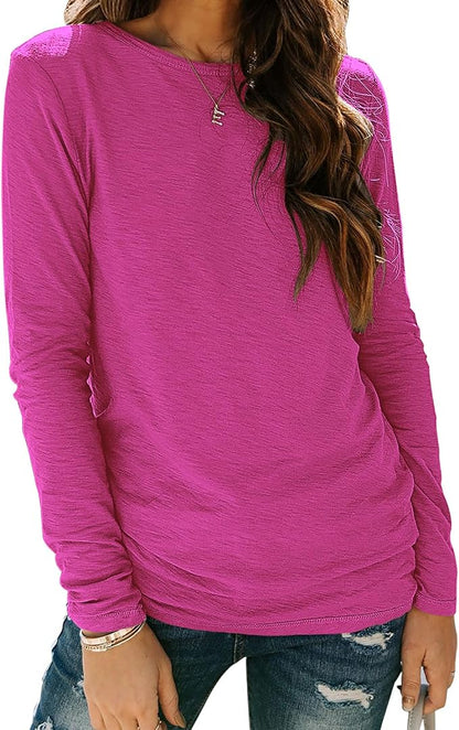 Sherosa Womens T Shirts Long Sleeve Crew Neck Shirts Basic Tee Tops Blouse