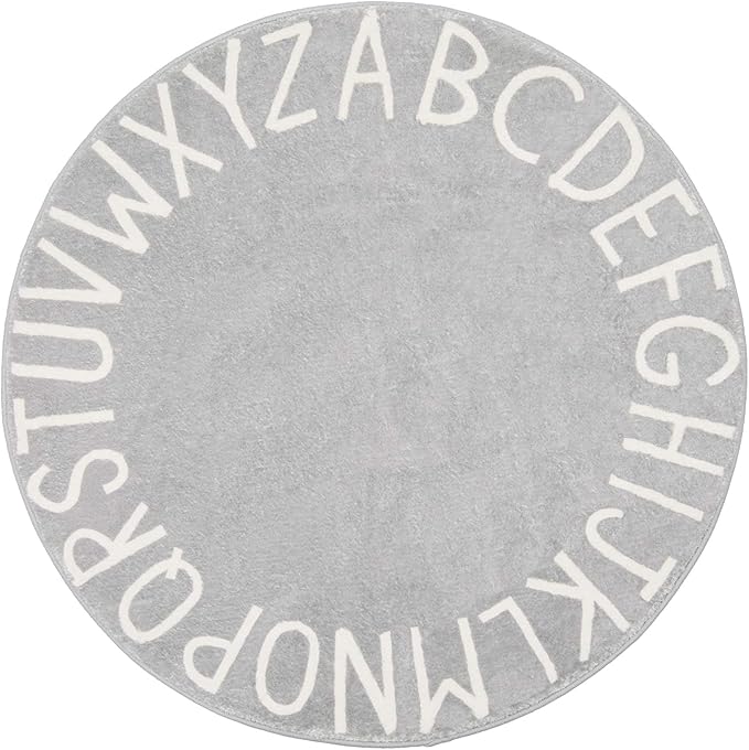 Topotdor Round Kids Play Rug Alphabet Nursery Area Rug Extra Large Soft Crawling Play Mat for Children Toddlers Bedroom (63 inch, Grey)