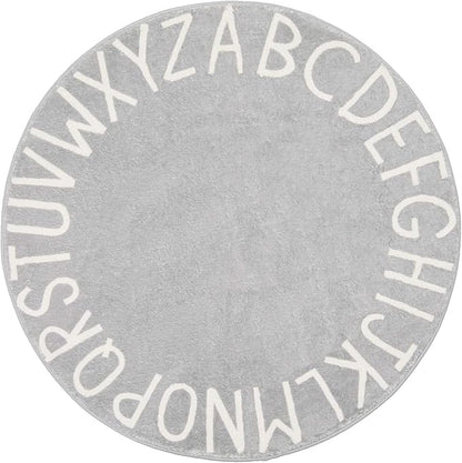 Topotdor Round Kids Play Rug Alphabet Nursery Area Rug Extra Large Soft Crawling Play Mat for Children Toddlers Bedroom (63 inch, Grey)