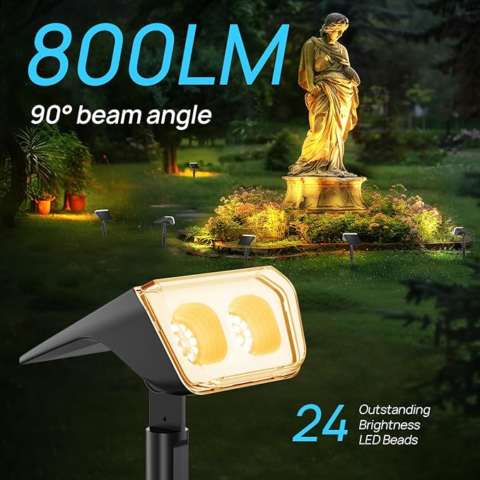 Consciot Solar Spot Lights Outdoor Waterproof, 24 LED Dusk-to-Dawn Solar Spotlight, 2 in 1 Adjustable Wall Lights, Warm White Solar Landscape Spotlights for Garden Yard Wall Walkway, 6 Pack