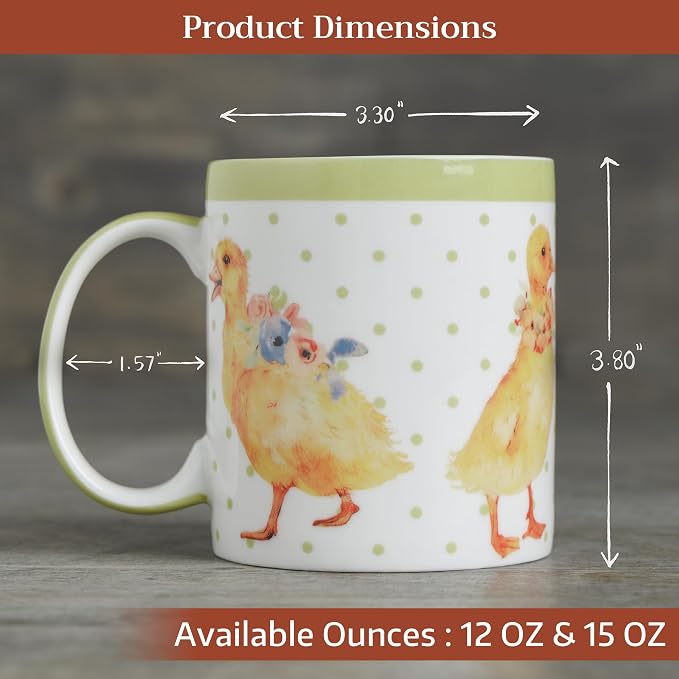 Maison d' Hermine Coffee Mug with Handles Tea Cups (15 Ounce, Pack of 1) | Fine Bone China Coffee Mugs for Hot Beverages Cappuccino Latte Home Spring Summer -Ducklings In Spring - Happy Ducklings