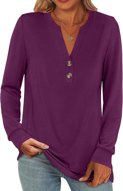 ANRABESS Women's Long Sleeve Shirts 2026 Spring Fashion Dressy Casual Tops Trendy Henley Blouses Cute Work Outfits Clothes