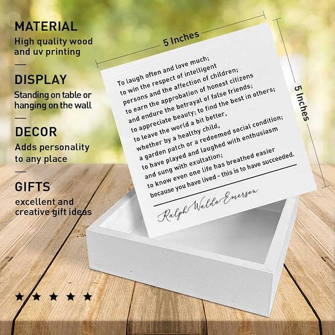 Home Office Desk Wooden Box Sign Decor, To Laugh Often and Much, Inspirational Book Quotes Desk Decor Motivational Literary Desk Decorations for Women Men Student Office Classroom School