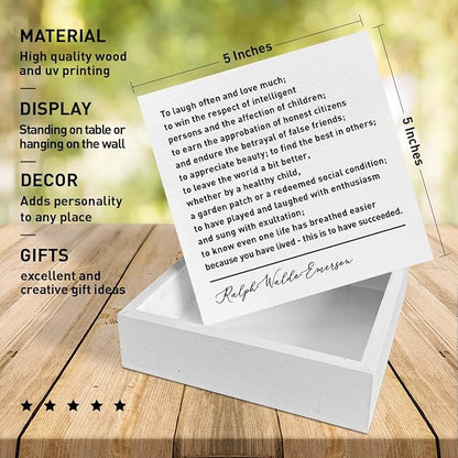 Home Office Desk Wooden Box Sign Decor, To Laugh Often and Much, Inspirational Book Quotes Desk Decor Motivational Literary Desk Decorations for Women Men Student Office Classroom School