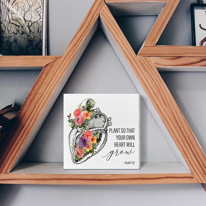 Home Office Desk Wooden Box Sign Decor, Plant So That Your Own Heart Will Grow, Inspirational Quotes Desk Decor Motivational Desk Decorations for Women Men Student Office Classroom School