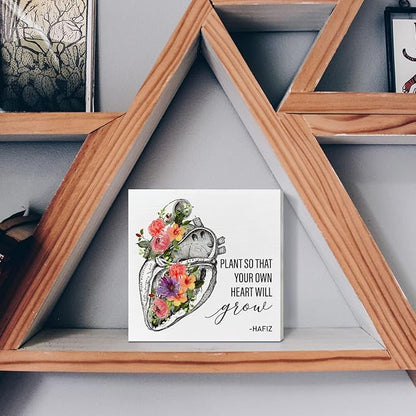 Home Office Desk Wooden Box Sign Decor, Plant So That Your Own Heart Will Grow, Inspirational Quotes Desk Decor Motivational Desk Decorations for Women Men Student Office Classroom School