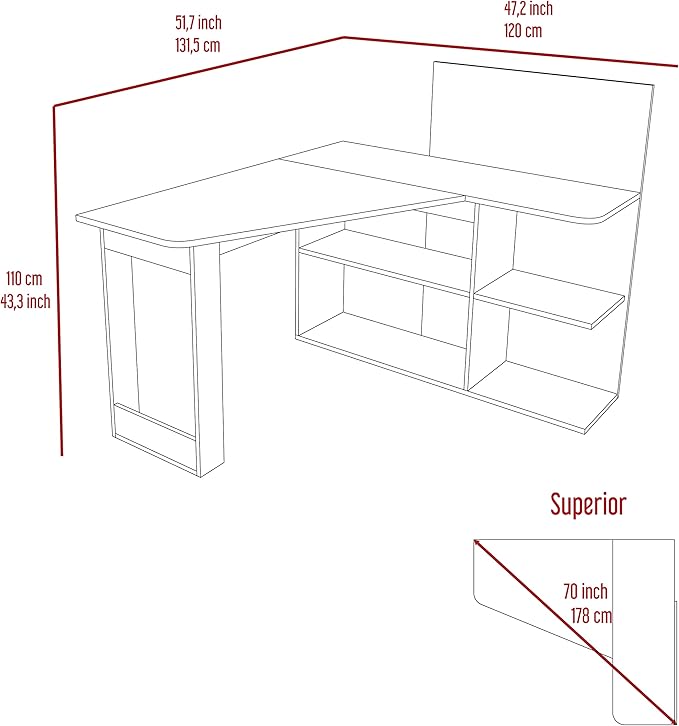 NicBex Kimberly-DW-00205-LWJ Home Office Desks, 51.7"x47.2"x43.3", Gray-1